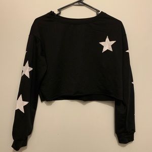 Black Cropped Pullover with Star Designs